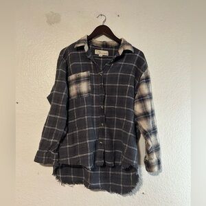 Vintage Havana Plaid Flannel Shirt Multi‎ tone Raw Hem Small Oversized Cozycore